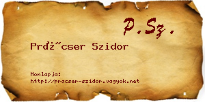 Prácser Szidor névjegykártya